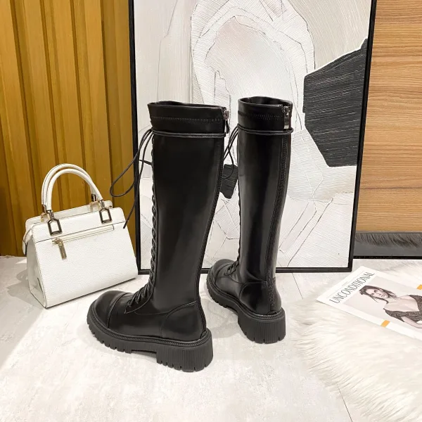 Mode Zwarte Winter Straatkleding Dames Laarzen 2022 Ronde Neus Waterdichte Platte Laarzen