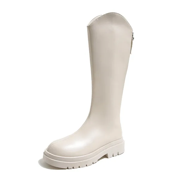 Mode Beige Vêtement de rue Hiver Bottes Femme 2022 Imperméables À Bout Rond Plate Bottes