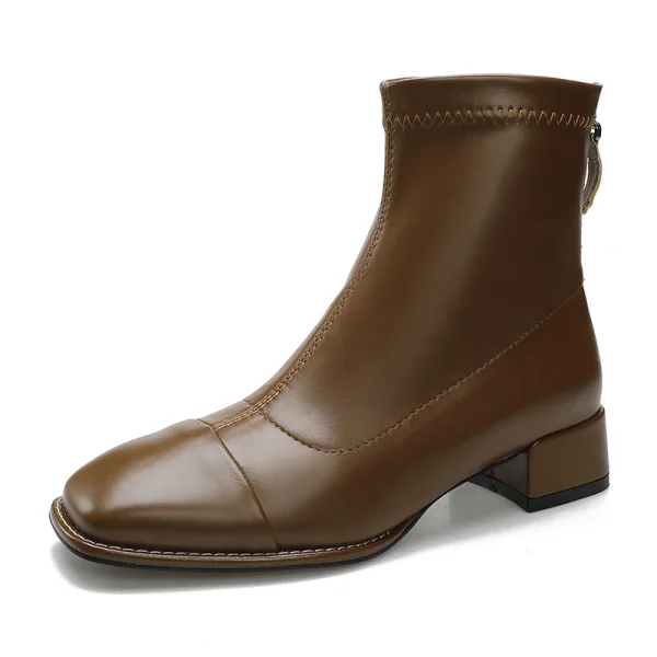 Vintage Beige Strassenmode Winter Stiefel Damen 2022 3 cm Thick Heels Low Heel Quadratische Zehe Stiefel