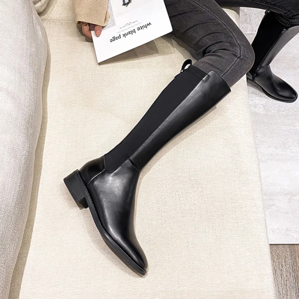 Moda Khaki Zużycie ulicy Zima Kozaki Damskie 2022 Płaskie Okrągłe Toe Boots