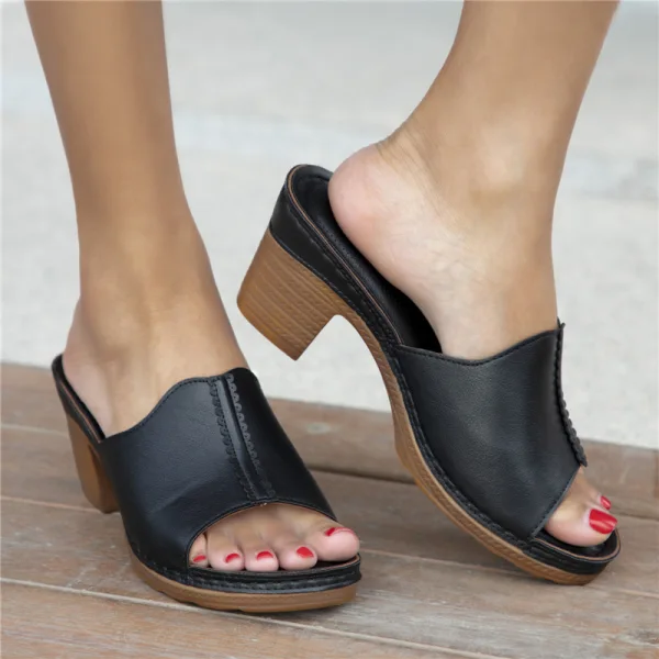 Simple Noire Désinvolte Été Sandales Femme 2021 7 cm Talons Épais Peep Toes / Bout Ouvert Sandales Talons Hauts