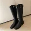 Moda Czarne Zużycie ulicy Zima Kozaki Damskie 2022 Skórzany Okrągłe Toe Płaskie Boots