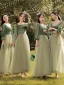 Modest / Simple Olive Green Velour Bridesmaid Dresses 2022 Bridesmaid A-Line / Princess Square Neckline 3/4 Sleeve Backless Floor-Length / Long Wedding Party Dresses