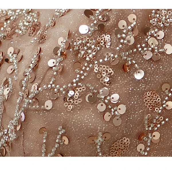 Charming Champagne Glitter Prom Dresses 2022 A-Line / Princess Scoop Neck Beading Sequins Short Sleeve Backless Floor-Length / Long Formal Dresses