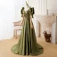 Vintage / Retro Ivory Satin Strawberry Prom Dresses 2022 A-Line / Princess Square Neckline Puffy Short Sleeve Backless Floor-Length / Long Formal Dresses