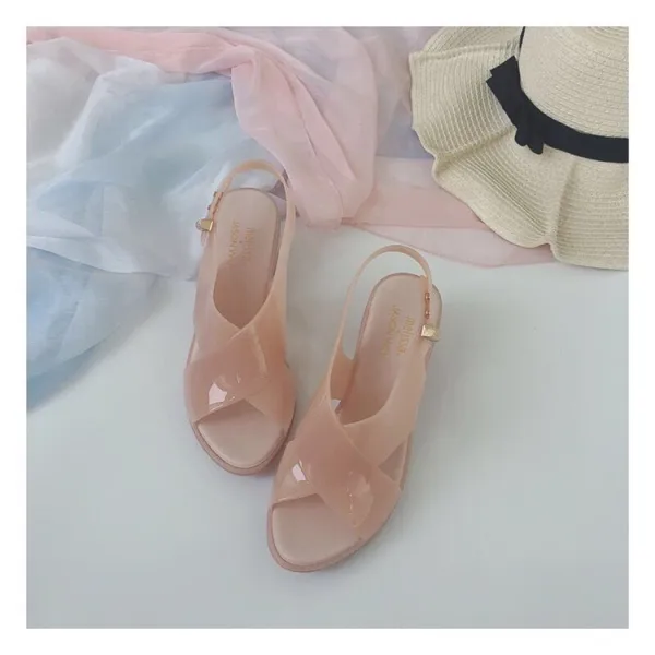 Simple Nues Vêtement de rue Été Sandales Femme 2021 5 cm Talons Épais Peep Toes / Bout Ouvert Sandales Talons Hauts