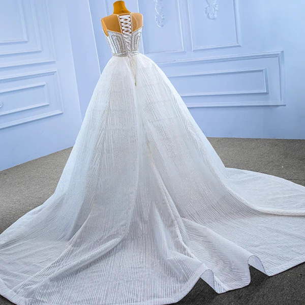Luxury / Gorgeous White Wedding Dresses 2022 Trumpet / Mermaid Scoop Neck Sleeveless Backless Beading Pearl Rhinestone Cathedral Train Wedding