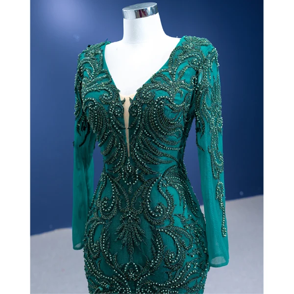 Vintage / Retro High-end Dark Green Cascading Ruffles Prom Dresses 2022 Trumpet / Mermaid V-Neck Beading Pearl Lace Flower Long Sleeve Backless Floor-Length / Long