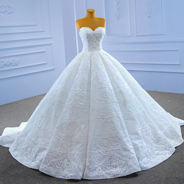 High End Weiß Spitze Blumen Brautkleider / Hochzeitskleider 2022 Ballkleid Bandeau Ärmellos Rückenfreies Kapelle-Schleppe Hochzeit
