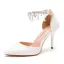 Charmant Weiß Brautschuhe 2021 Perle Strass Knöchelriemen 9 cm Stilettos Spitzschuh Hochzeit Sandaletten Hochhackige
