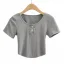Sexy Blushing Pink Summer Street Wear Tight  Buttons T-Shirts 2021 Scoop Neck Short Sleeve Women's Tops