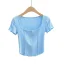 Sexy Summer Sky Blue Street Wear Tight  T-Shirts 2021 U-Neck Short Sleeve Women's Tops