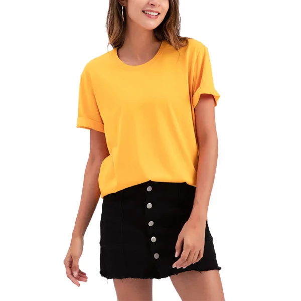 Casual Summer Solid Color Khaki Tops T-Shirts 2021 Cotton Scoop Neck Short Sleeve Women's Tops T-shirt