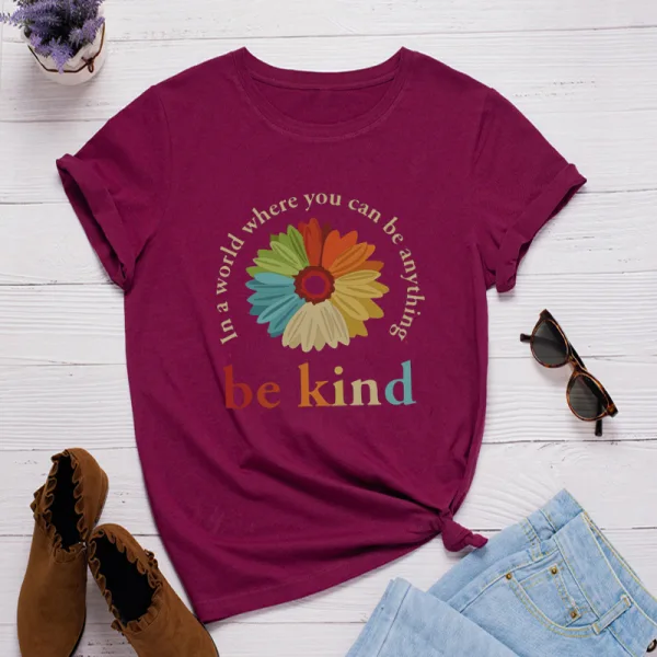 Casual Summer Black Cotton T-Shirts 2021 Scoop Neck Multi-Colors Flower Short Sleeve Women's Tops T-shirt