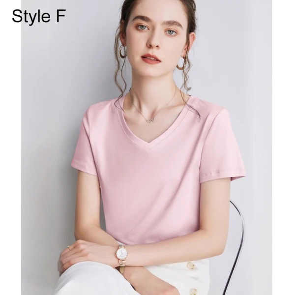 Modest / Simple Summer Casual OL White Regular T-Shirts 2021 Cotton V-Neck Short Sleeve Women's Tops T-shirt