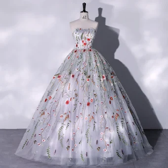 Fée Des Fleurs Gris En Dentelle Fleur Robe De Bal 2022 Bustier Sans Manches Dos Nu Thé Longueur Robe De Ceremonie