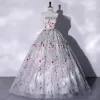 Flower Fairy Grey Lace Flower Prom Dresses 2022 Strapless Sleeveless Backless Tea-length Formal Dresses