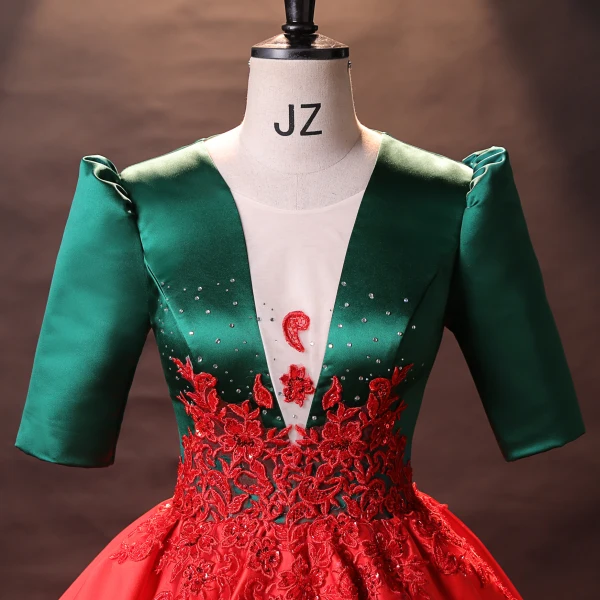 Elegant Red Green Prom Dresses 2024 Rhinestone Lace Satin Formal Dresses Elegant Red Green Prom Dresses 2024 Rhinestone Lace Satin Formal Dresses