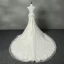Schöne Mermaid Brautkleider 2017 V-Ausschnitt Applikationen Perlenstickerei Strass Schleife Stoffgürtel Rückenfreies Spitze Organza Ivory / Creme Kapelle-Schleppe