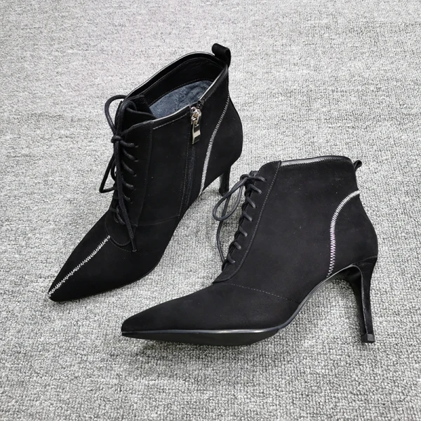Chic / Beautiful Winter Dark Green Street Wear Suede Womens Boots 2020 Leather 8 cm Stiletto Heels Pointed Toe Boots