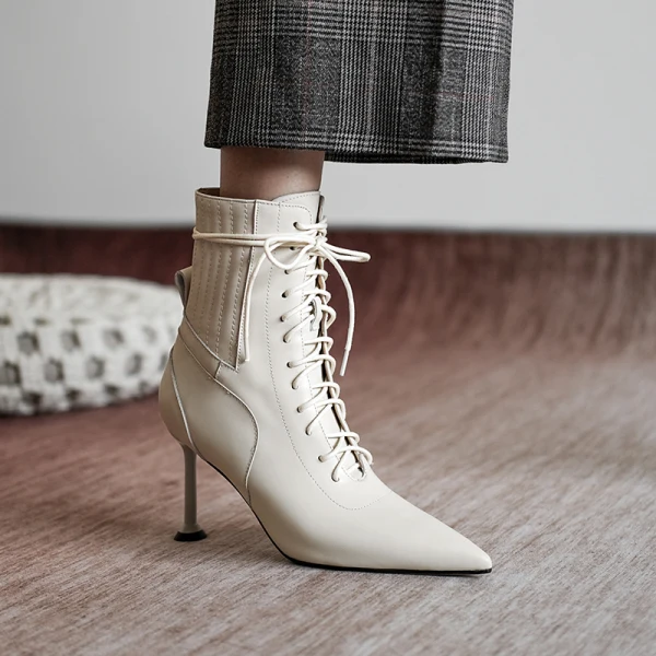 Klassieke Winter Paarse Toevallig Leer Dames Laarzen 2020 8 cm Naaldhakken / Stiletto Spitse Neus Laarzen