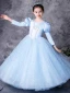 Médiévale Vintage / Originale Bleu Ciel Robe Ceremonie Fille 2021 Princesse Encolure Dégagée 3/4 Manches Forme de coeur Perle Paillettes En Dentelle Fleur Noeud Longue