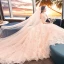 Elegant Champagne Brudekjoler Ballkjole 2018 Blonder Blomst Kjæreste Ryggløse Uten Ermer Royal Train Bryllup