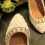 Élégant Ivoire Perle Faux Diamant Chaussure De Mariée 2020 Cuir 6 cm Talons Aiguilles À Bout Pointu Mariage Escarpins