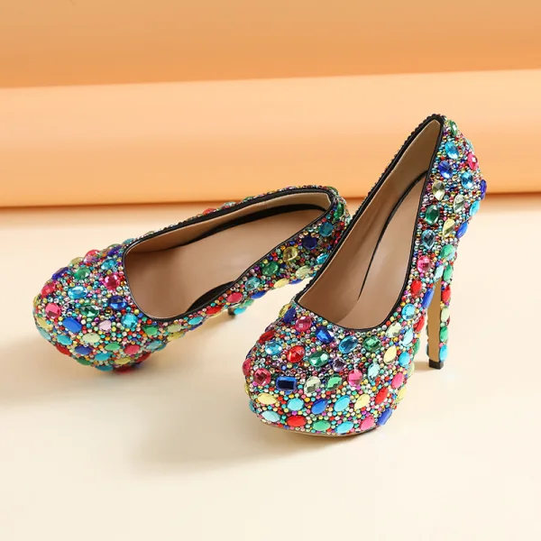 Amazing / Unique Colored Multi-Colors Rhinestone Rave Club Pumps 2020 14 cm Stiletto Heels Round Toe Pumps