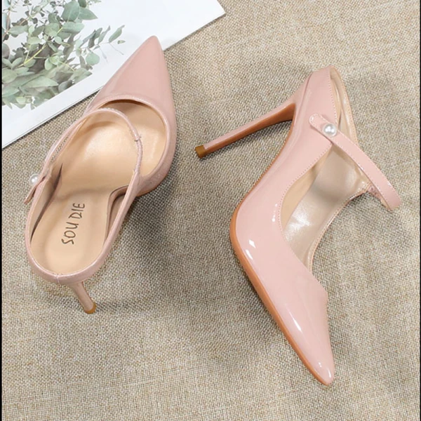Chic / Belle Nues Désinvolte Slingbacks Escarpins 2020 Cuir Verni 10 cm Talons Aiguilles À Bout Pointu Escarpins