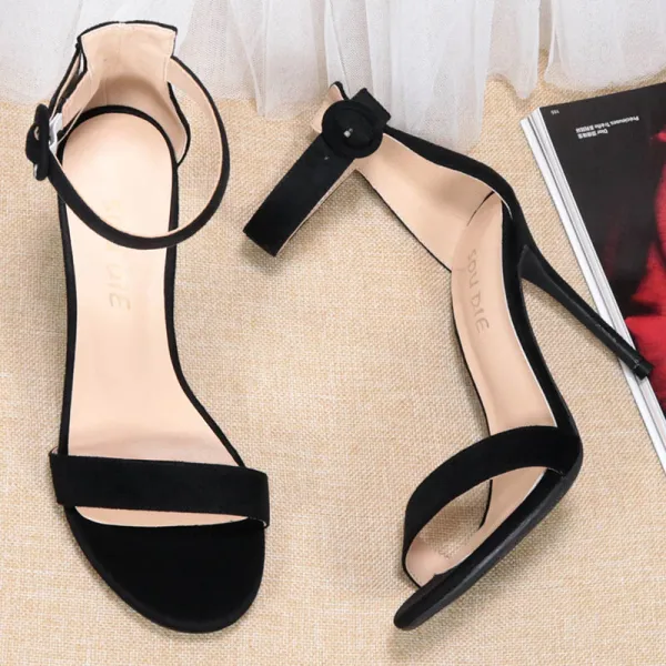 Schlicht Rot Abend Wildleder Sandalen Damen 2020 Knöchelriemen 10 cm Stilettos Peeptoes Sandaletten