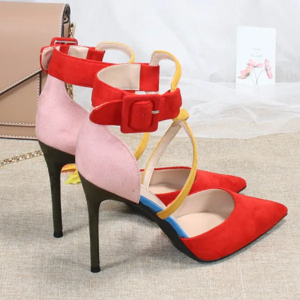 Mooie / Prachtige Oranje Straatkleding Suede Sandalen Dames 2020 X-Strap 10 cm Naaldhakken / Stiletto Spitse Neus Sandalen