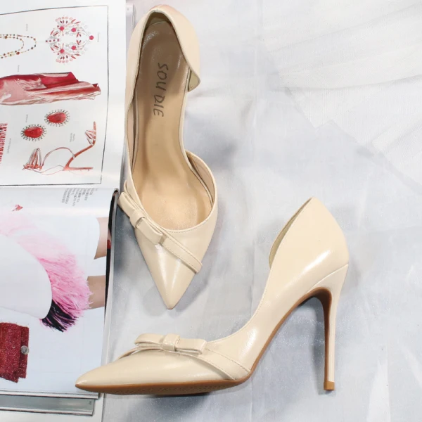 Sexy Nude Cocktail Party Womens Shoes 2020 Bow 10 cm Stiletto Heels Pointed Toe Heels