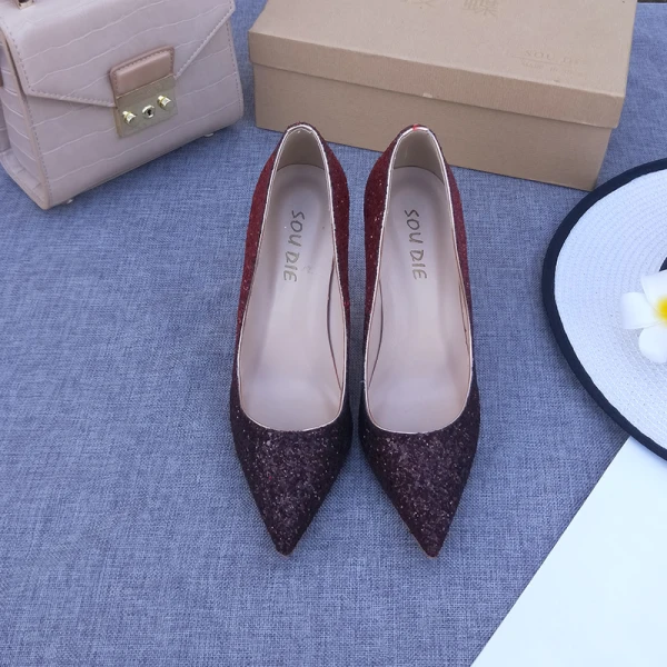 Sparkly Burgundy Evening Party Pumps 2020 Sequins 10 cm Stiletto Heels Pointed Toe Pumps