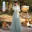 Modest / Simple Sage Green Embroidered Bridesmaid Dresses 2021 A-Line / Princess V-Neck 3/4 Sleeve Backless Floor-Length / Long Bridesmaid Wedding Party Dresses