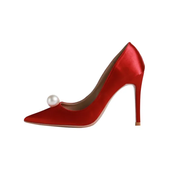 Chic Ivoire Perle Chaussure De Mariée 2020 Cuir 10 cm Talons Aiguilles À Bout Pointu Mariage Escarpins