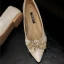 Elegant Ivory Lace Flower Rhinestone Flat Wedding Shoes 2020 Leather Pearl Pointed Toe Wedding Heels