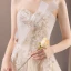 Modern / Fashion Champagne Wedding Dresses 2018 A-Line / Princess Appliques Lace Flower Pearl Sequins Bow Strapless Backless Sleeveless Cathedral Train Wedding