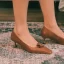 Vintage Bruin Toevallig Bloem Pumps 2021 Leer 5 cm Naaldhakken / Stiletto Vierkante Teen Pumps