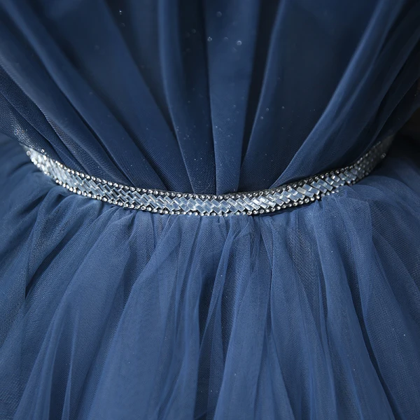 Fashion Ocean Blue Prom Dresses 2021 A-Line / Princess Strapless Rhinestone Sash Sleeveless Backless Floor-Length / Long Formal Dresses