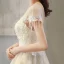 Luxury / Gorgeous Champagne Wedding Dresses 2018 A-Line / Princess Beading Tassel Appliques Lace Scoop Neck Backless Short Sleeve Cathedral Train Wedding