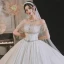 Luxury / Gorgeous Ivory Beading Rhinestone Sequins Wedding Dresses 2021 Ball Gown Scoop Neck Lace Flower Short Sleeve Backless Royal Train Wedding