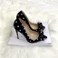 Härlig Svarta Tidsbeställning Prickig Pumps 2021 Satin Rosett 12 cm Stilettklackar Spetsiga Pumps