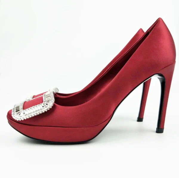 Edles Schwarz Strass Schnalle Ball Pumps 2021 Satin Wasserdichte 12 cm Stilettos Spitzschuh Pumps