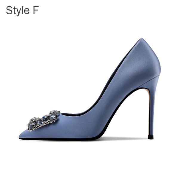 Sexy Red Evening Party Rhinestone Pumps 2021 Leather 10 cm Stiletto Heels Pointed Toe Pumps