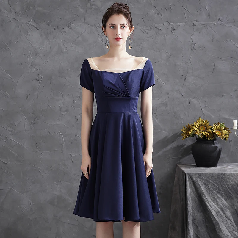slim fit dress slacks Navy Blue Button Down Cotton Flax Knee Length Formal Dress 46