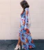 Bohemia Black Casual Maxi Dresses 2018 A-Line / Princess Split Front Printing Sash V-Neck Long Sleeve Floor-Length / Long Womens Clothing