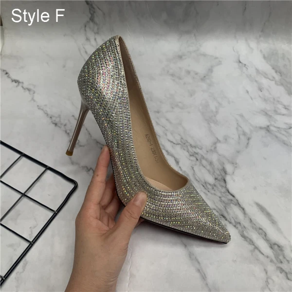 Scintillantes Argenté Soirée Faux Diamant Escarpins 2021 9 cm Talons Aiguilles À Bout Pointu Escarpins