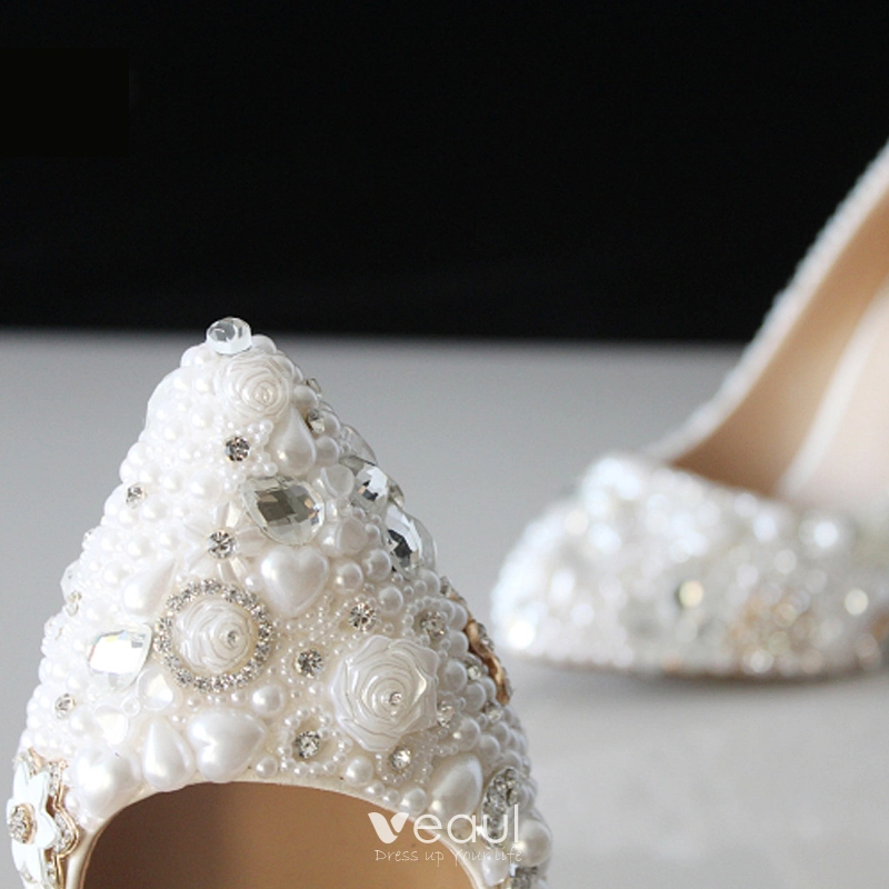 Fabulous Ivory Crystal Wedding Shoes 2021 Pearl Rhinestone 10 cm