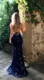 Sexy Argenté Robes longues 2018 Trompette / Sirène Glitter Paillettes Bretelles Spaghetti Dos Nu Manches Courtes Train De Balayage Vêtements Femme